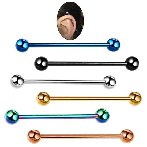 Pendientes De Barra Industrial De Acero Inoxidable Barra Recta Doble Bola Joyería Para Piercing Corporal Estilo Punk Gótico Simple Personalizado