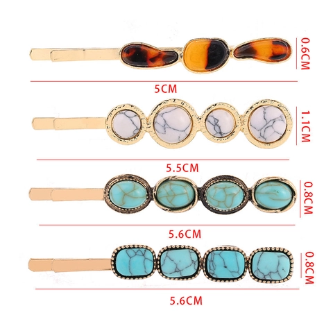 Vintage Geometrische Haarklammern Legierung Harz Marmor Türkis Bernstein Muster Bobby Pins Bohemian Stil Für Frauen