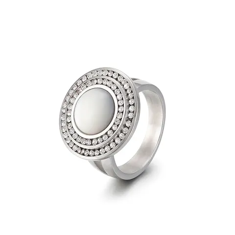 Anillo De Acero Inoxidable Moda Doble Fila De Diamantes De Imitación Piedra Ojo De Gato Diseño Redondo Joyería Para Mujer