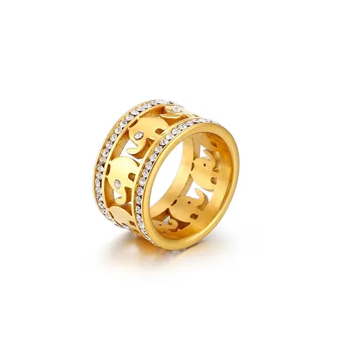 Edelstahl Elefant Hohlring Mit Doppelreihigem Zirkon Strass Breites Band Modeschmuck Für Damen