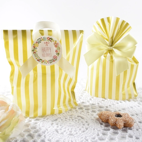 Sacchetti Regalo Plastica Stampa Oro Con Nastri Motivo Puntini Strisce Per Pasticceria Biscotti Caramelle Festa