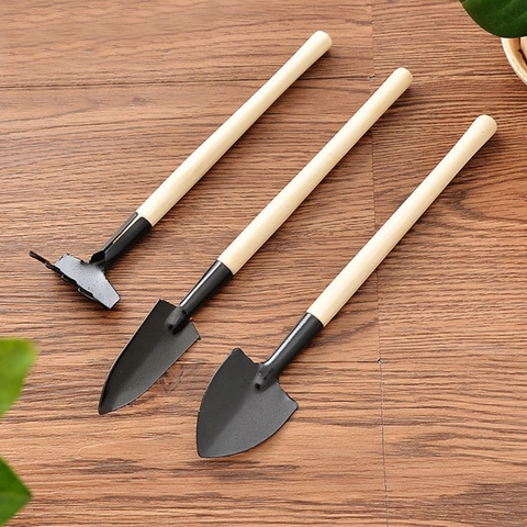 Mini Outils De Jardinage Pelle Râteau Et Bêche En Fer Avec Manche En Bois Pour Plantes En Pot Succulentes Jardinage