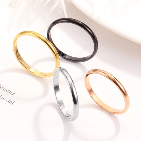 Minimalist Polished Band Ring Stainless Steel Gold Plated Thin Smooth Simple Jewelry For Women Men