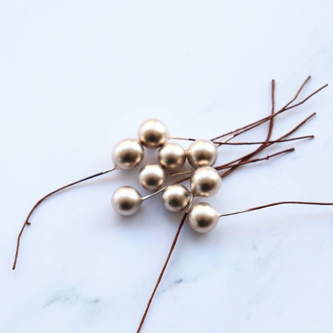 Artificial Berries Metallic Artificial Pearl Foam Beads Wire Stems For Christmas Wedding Cake DIY Craft Home Decoration