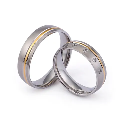 Stainless Steel Ring With Cubic Zirconia Inlaid Two Tone Brushed Frosted Engagement Jewelry For Women Men