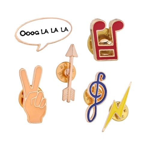 Creative Cartoon Enamel Pins Alloy Brooches Music Note Lightning Bolt Hand Gesture Lapel Pin For Backpack Jacket Gift