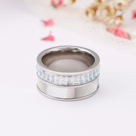 Anillo De Banda Ancha 316L Acero Inoxidable Con Circón E Incrustación De Nácar Joyería Moderna Minimalista Para Mujeres