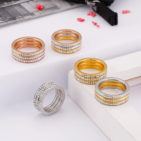 Anillo Moderno De Acero Inoxidable Para Mujer Con Múltiples Filas De Circonitas Diseño Ancho Apilable Joyería Elegante Para Regalo