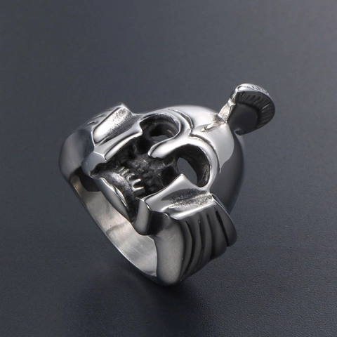Anello Uomo Casco Spartano Teschio Acciaio Titanio Retrò Punk Biker Gotico Vintage Gioielli Lucidati