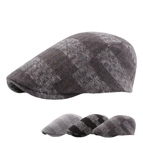 Coppola Retro Per Uomo Maglia Cotone Poliestere Righe Quadri Caldo Inverno Berretto Regolabile