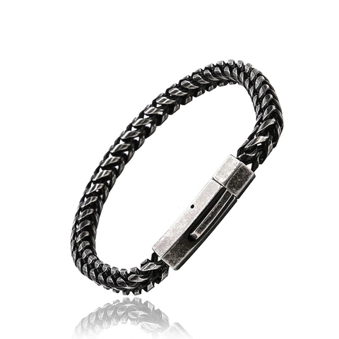 Heren Retro Titanium Staal Tarweketting Armband Industrieel Punk Geweven Schakelarmband Met Mechanische Sluiting Mode Sieraden Cadeau Voor Mannen