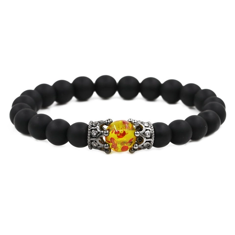 Crown Beaded Bracelet Lava Rock Matte Stone Micro Pave Zirconia Bohemian Jewelry Unisex Accessory