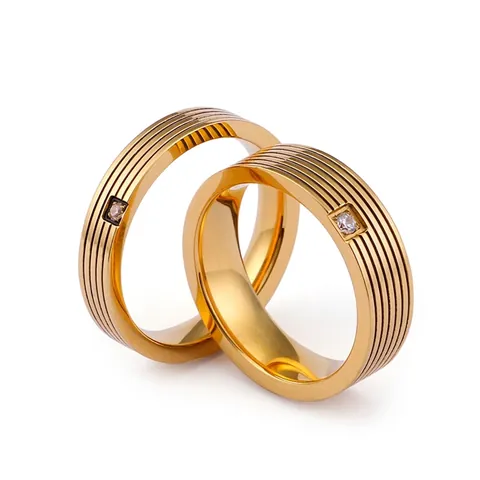 Bague Minimaliste En Acier Inoxydable Plaqué Or Avec Rainures Et Zircon Cubique Pour Hommes Et Femmes Bijoux De Couple