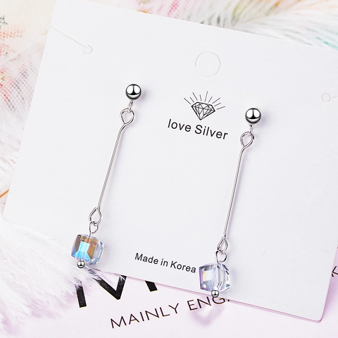 Pendientes Largos Elegantes de Cobre para Mujer Colgante Cuadrado de Cristal Artificial Joyería Geométrica