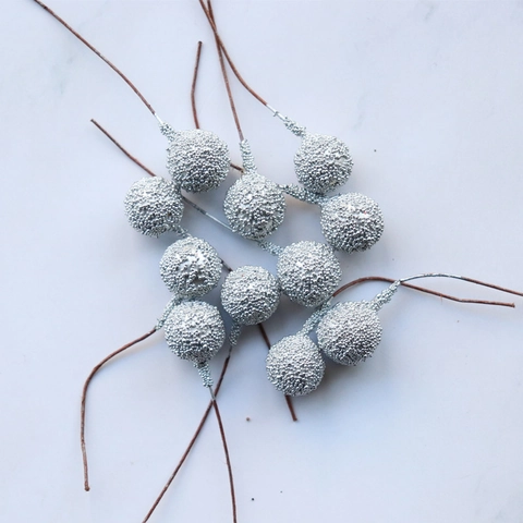 Artificial Frosted Glass Bead Berry Stems Flexible Wire Branches Christmas DIY Craft Floral Decoration Red Gold Silver
