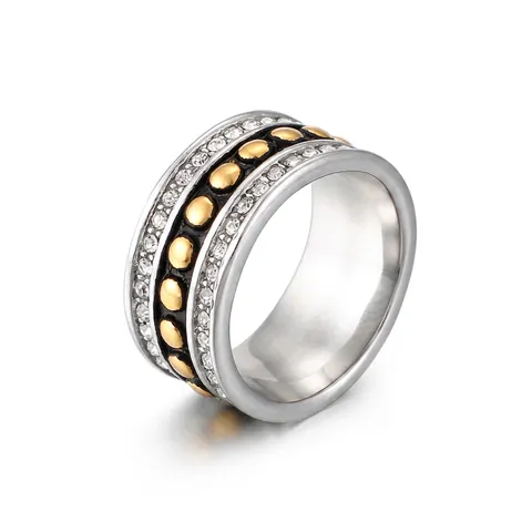Anillo de Banda Ancha de Acero Inoxidable Punk para Unisex con Incrustación de Circonia Decoración de Remaches Dorados Joyería de Moda