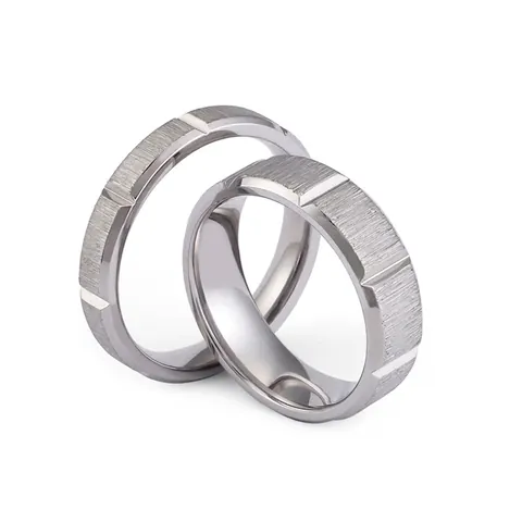 Minimalist Industrial Stainless Steel Ring For Men Women With Brushed Finish Vertical Groove Trendy Wedding Band