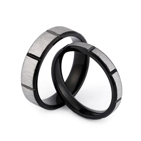 Black Stainless Steel Brushed Finish Ring Modern Geometric Sand Surface Industrial Style Band For Men And Women