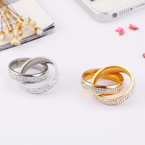 Anillos Entrelazados Acero Inoxidable Diamantes De Imitación Blancos Zircón Pavé Elegante Minimalista Joyería De Moda