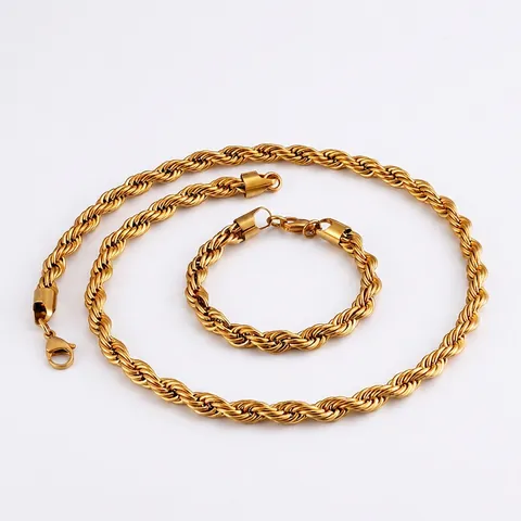 Collar Y Pulsera De Cadena De Cuerda Trenzada De Acero Inoxidable Joyería Hip Hop Unisex