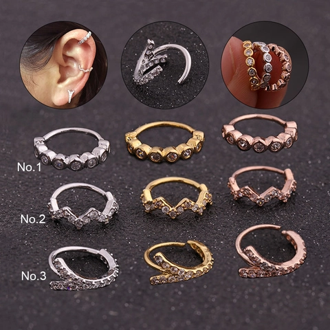 Cartilage Earrings Nose Studs Copper Micro Pave Zircon CZ V-Shaped Leaf Wave Piercing Jewelry Fashion Elegant For Women