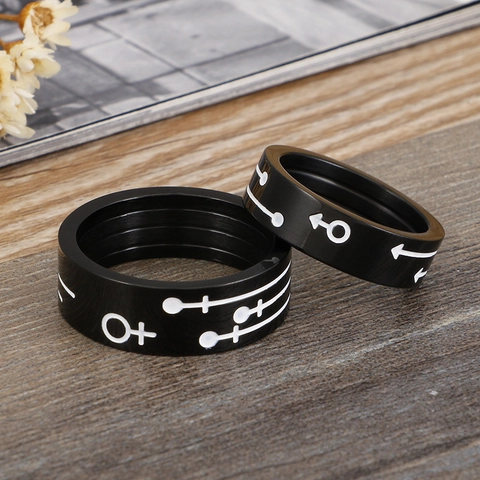 Titanium Steel Couple Rings Black Band With Gender Symbols Geometric Minimalist Personalized Style Jewelry For Men Women