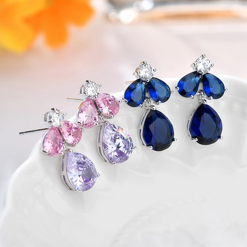 Waterdruppel Cubic Zirconia Oorbellen In Koper Met Zilveren Oorsteker Kristallen Sieraden Voor Dames