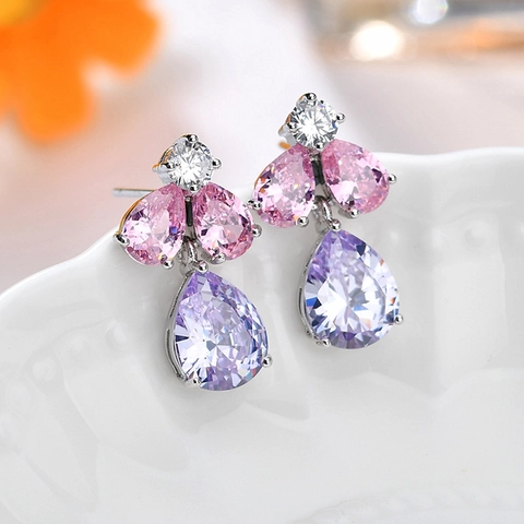 Waterdruppel Cubic Zirconia Oorbellen In Koper Met Zilveren Oorsteker Kristallen Sieraden Voor Dames