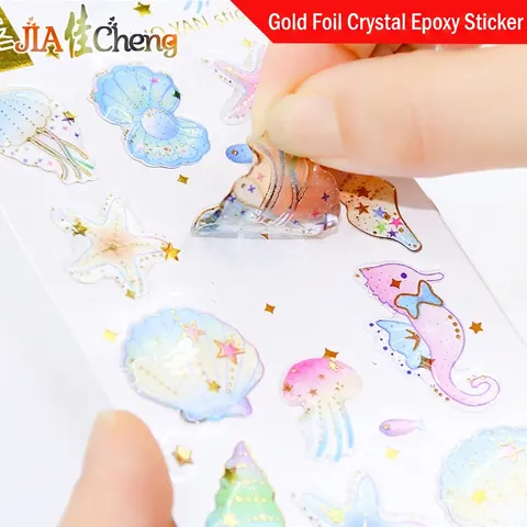 Adesivi Epossidici Cristallo 3D Stampa A Caldo Oro Impermeabile Oceano Spazio Unicorno Decalcomanie Decorative DIY