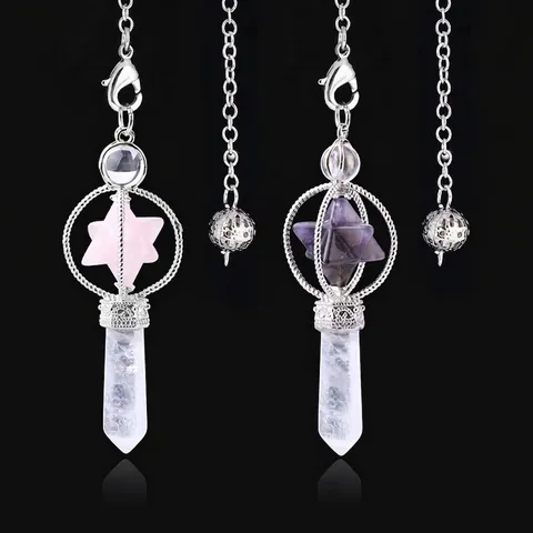 Stella Merkaba Pietra Naturale Punta Cristallo Prisma Esagonale Pendolo Collana Rabdomanzia Guarigione Spirituale Regalo