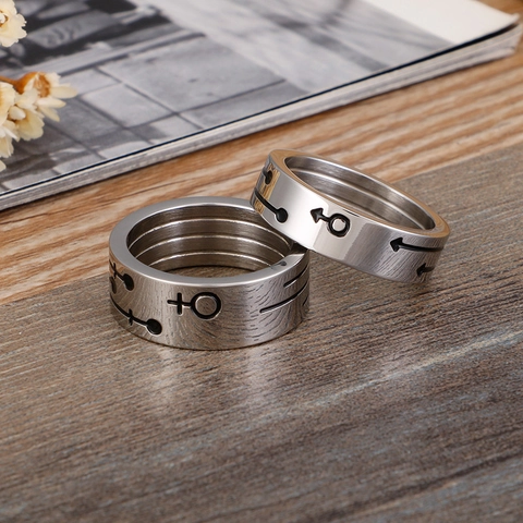 Stainless Steel Ring Gender Symbols Minimalist Band For Couples Mars Venus Jewelry Modern Fashion Gift Men Women