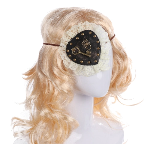 Steampunk Herzform Augenmaske PU Leder Mit Spitze Retro Gothic Schlüssel Und Schloss Halloween Cosplay Zubehör