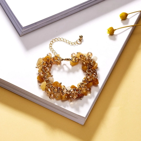 Pulsera Bohemia De Grava De Cristal Natural Piedras Irregulares Cuentas Facetadas Cadena De Aleación Ajustable Joyería