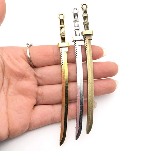 Vintage Legierung Schwert Charms Antik Silber Gold Lange Schwert Anhänger Für DIY Schmuckherstellung Cosplay Katana Form