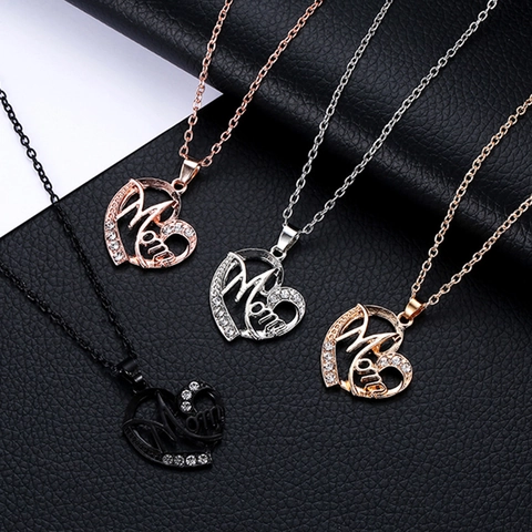 Collar con Colgante de Corazón de Mom para Mujer Aleación Diamantes de Imitación Letra Mom Collar de Corazón Hueco Regalo de Joyería de Moda para el Día de la Madre
