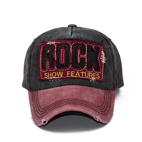 Cappello Da Baseball In Cotone Lavato Vintage Ricamo ROCK Effetto Consumato Hip Hop Streetwear Uomo Donna