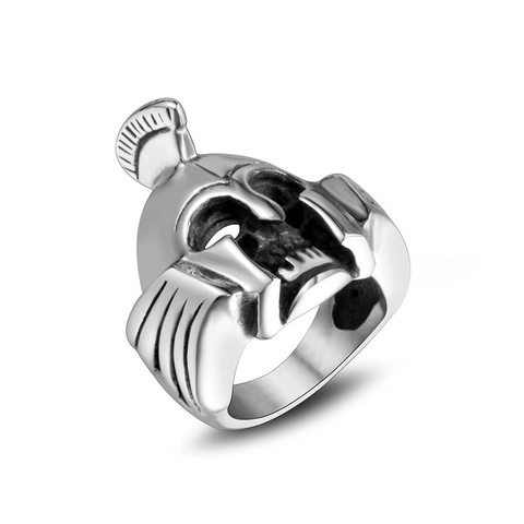 Anello Uomo Casco Spartano Teschio Acciaio Titanio Retrò Punk Biker Gotico Vintage Gioielli Lucidati