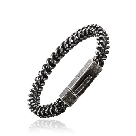 Men's Vintage Stainless Steel Cuban Chain Bracelet Biker Punk Antique Silver Titanium Steel Wheat Chain Bracelet Jewelry For Men