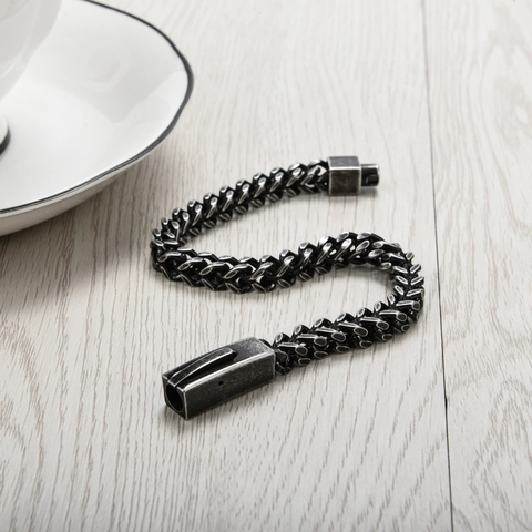 Men's Vintage Stainless Steel Cuban Chain Bracelet Biker Punk Antique Silver Titanium Steel Wheat Chain Bracelet Jewelry For Men