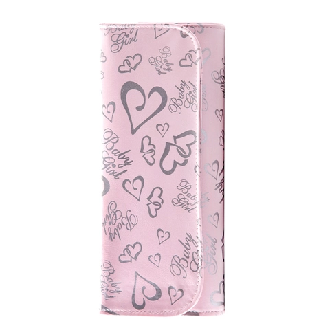 Make-up-Pinseltasche PU-Leder Faltbar Reise Tragbar Rosa Herzmuster Aufbewahrung Halter Etui