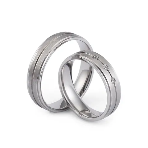 Roestvrijstalen Geborstelde Koppel Ring Zirkonia Inlay Eenvoudige Geometrische Gepolijste Sieraden Voor Heren En Dames