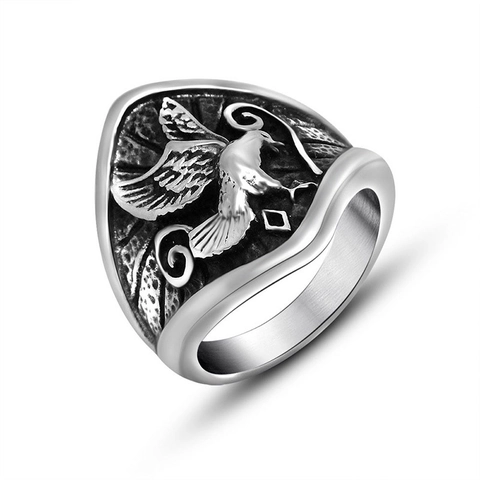 Vintage Eagle Relief Signet Ring Stainless Steel Men Punk Biker Gothic Embossed Flying Bird Motif Retro Jewelry Accessory