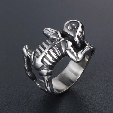 Vintage Totenkopf Skelett Ring Gothic Punk Titanstahl Polierter Schmuck Für Herren Hip Hop Biker Retro Accessoire