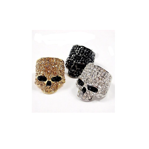 Men Punk Skull Ring Full Rhinestone Metal Alloy Gothic Hip Hop Exaggerated Jewelry Accessory