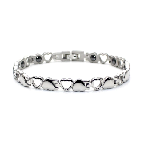 Fashion Titanium Steel Magnetic Therapy Heart Bracelet For Couples Hollow Heart Link Chain Polished Silver Jewelry Gift
