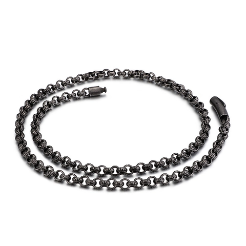 Collier Chaîne En Acier Inoxydable Vintage Avec Motif Gaufré Rétro Punk Longue Chaîne De Pull Pour Hommes Femmes