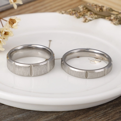 Minimalist Industrial Stainless Steel Ring For Men Women With Brushed Finish Vertical Groove Trendy Wedding Band