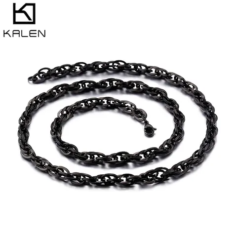 Collana A Catena In Acciaio Inossidabile 316L Nero Uomo Punk Goth Doppio Anello Incastro Opaco Streetwear Gioielli