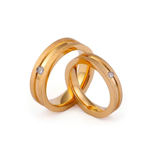 Anello In Acciaio Inossidabile Placcato Oro Finitura Opaca Spazzolata Zirconia Cubica Singola Fede Nuziale Per Coppia
