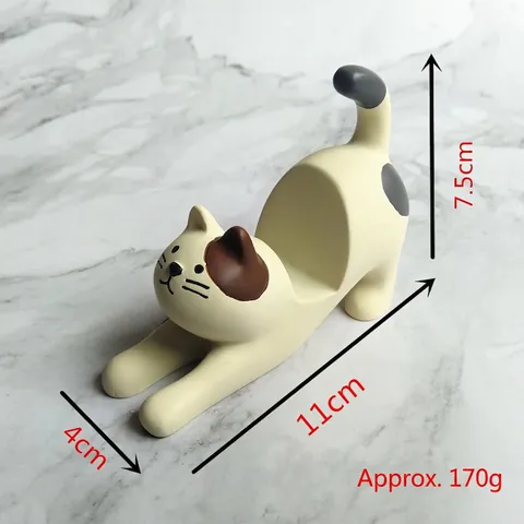 Resin Cat Phone Holder Cute Stretching Lazy Cat Desktop Ornament Phone Stand Decorative Statuettes Desk Accessory